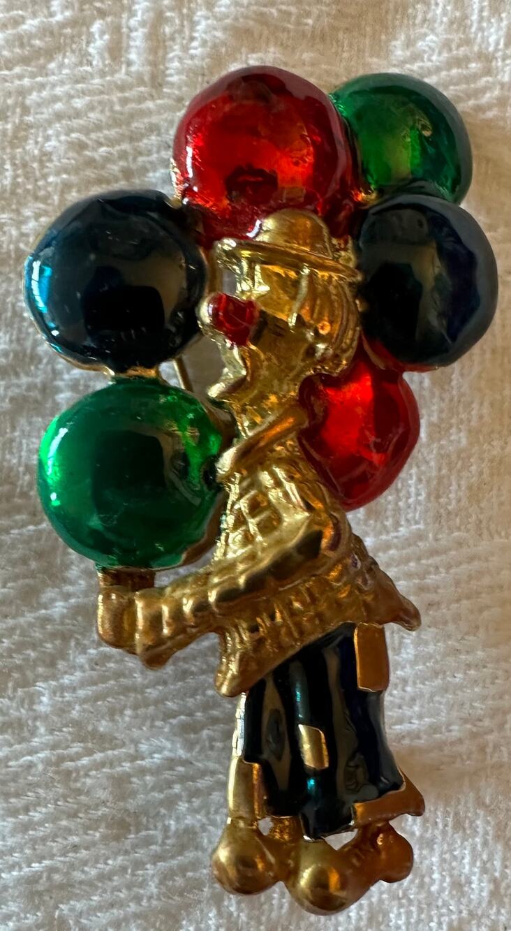 Clown with Balloons Gold Colored Fashion Pin / Brooch